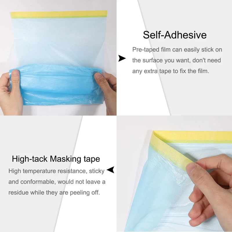 Pre-Taped Masking Film, 4.9ft x 82ft Medium-Tack Painters Tape Blue Film 6Pcs