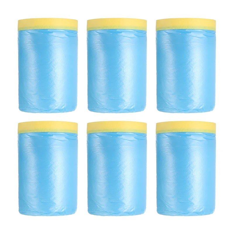 Pre-Taped Masking Film, 3ft x 82ft Medium-Tack Painters Tape Blue Film 6Pcs