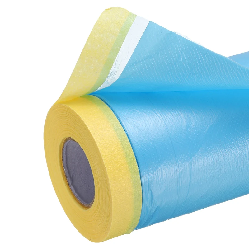 Pre-Taped Masking Film, 3ft x 82ft Medium-Tack Painters Tape Blue Film 6Pcs