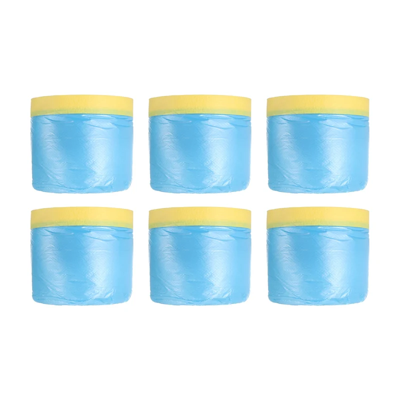 Pre-Taped Masking Film, 1.8ft x 82ft Medium-Tack Painters Tape Blue Film 6Pcs