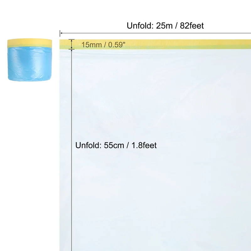 Pre-Taped Masking Film, 1.8ft x 82ft Medium-Tack Painters Tape Blue Film 6Pcs