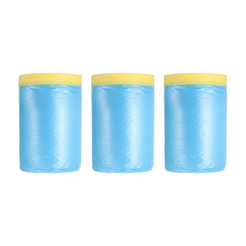 Pre-Taped Masking Film, 3ft x 82ft Medium-Tack Painters Tape Blue Film 3Pcs