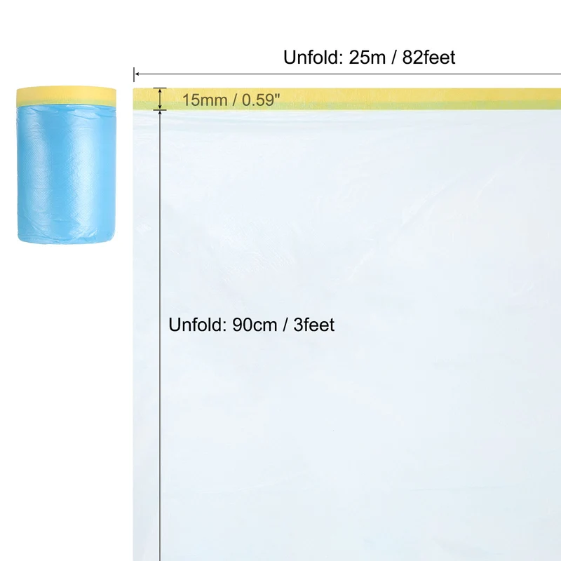 Pre-Taped Masking Film, 3ft x 82ft Medium-Tack Painters Tape Blue Film 3Pcs