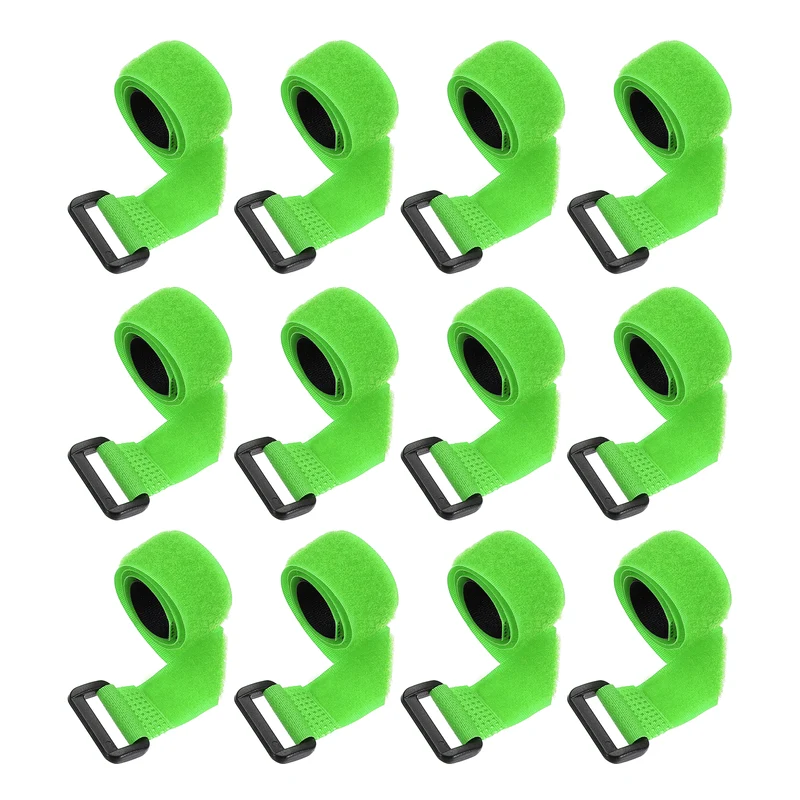 12Pcs 0.8"x13.8" Reusable Cinch Strap Hook and Loop Cable Securing Strap Green