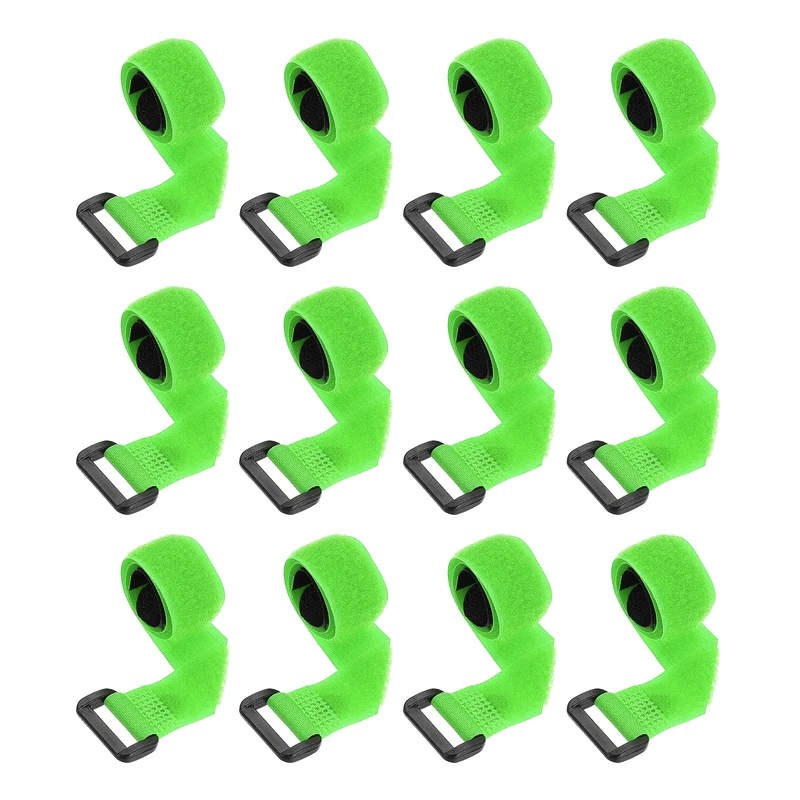 12Pcs 0.8"x11.8" Reusable Cinch Strap Hook and Loop Cable Securing Strap Green