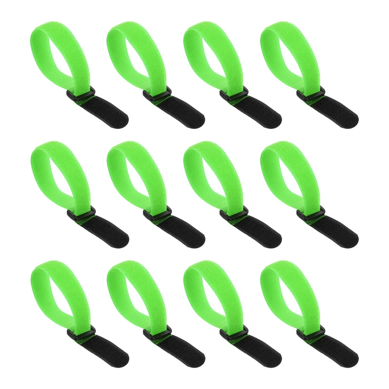 12Pcs 0.8"x9.8" Reusable Cinch Strap Hook and Loop Cable Securing Strap Green