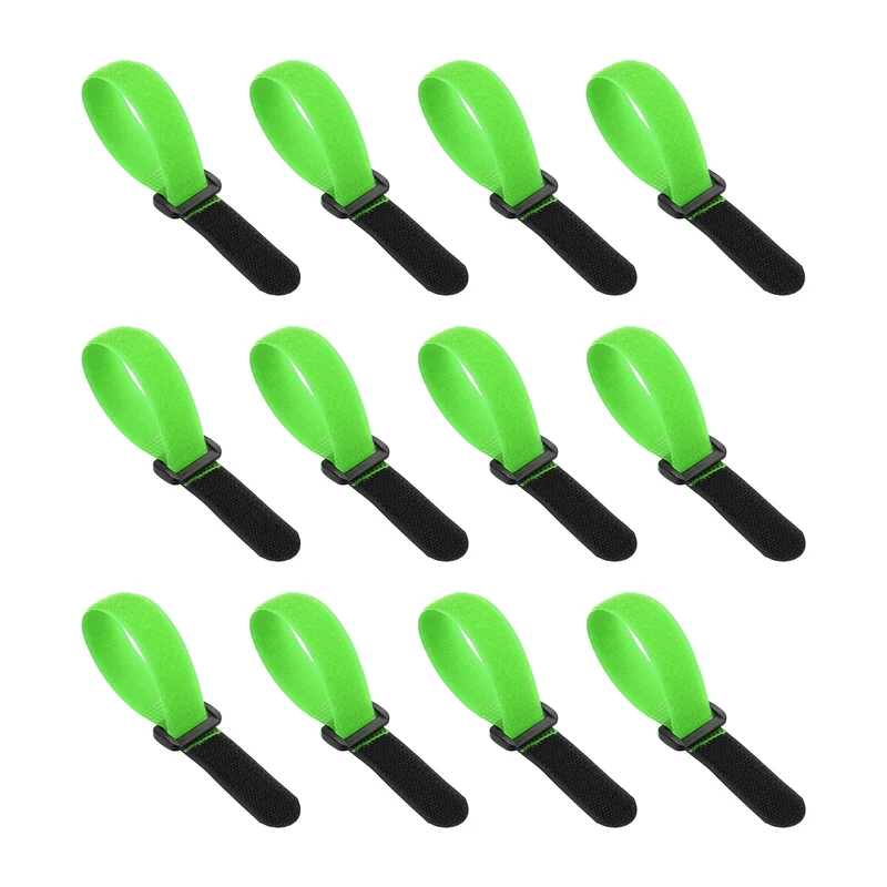 12Pcs 0.8"x8" Reusable Cinch Strap Hook and Loop Cable Securing Strap Green