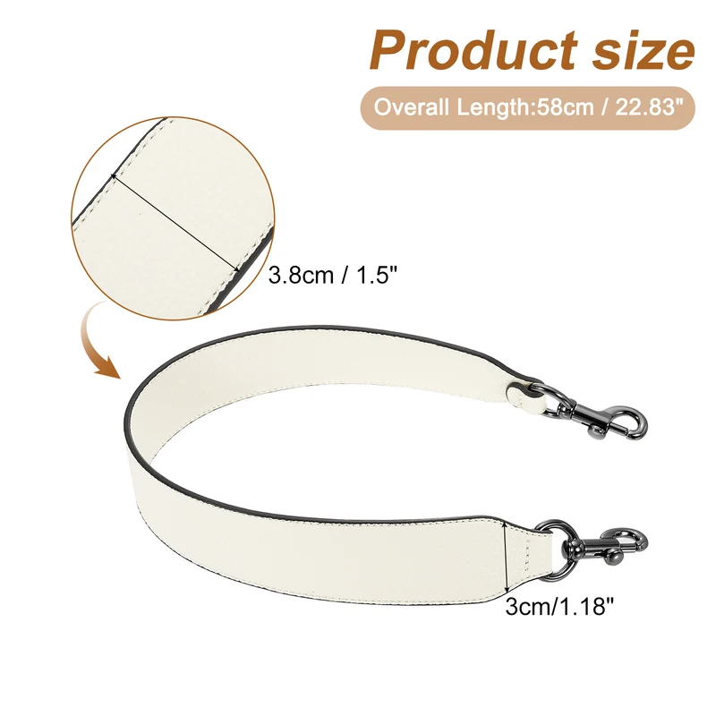 22.83" PU Leather Short Bag Strap with Clasp, Beige, Metallic Black Buckle