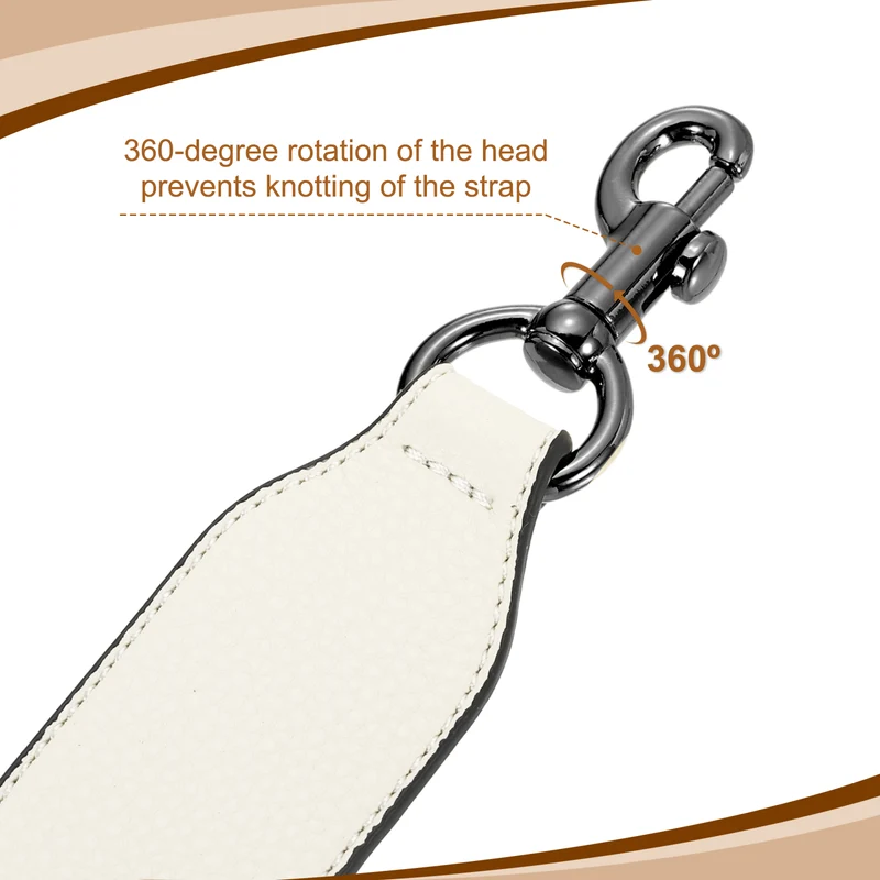 22.83" PU Leather Short Bag Strap with Clasp, Beige, Metallic Black Buckle