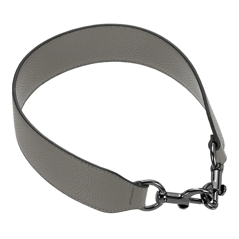 22.83" PU Leather Short Bag Strap with Clasp, Grey, Metallic Black Buckle