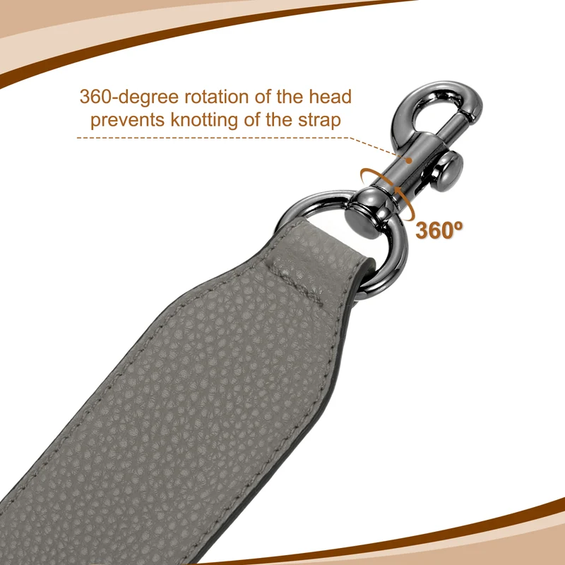 22.83" PU Leather Short Bag Strap with Clasp, Grey, Metallic Black Buckle