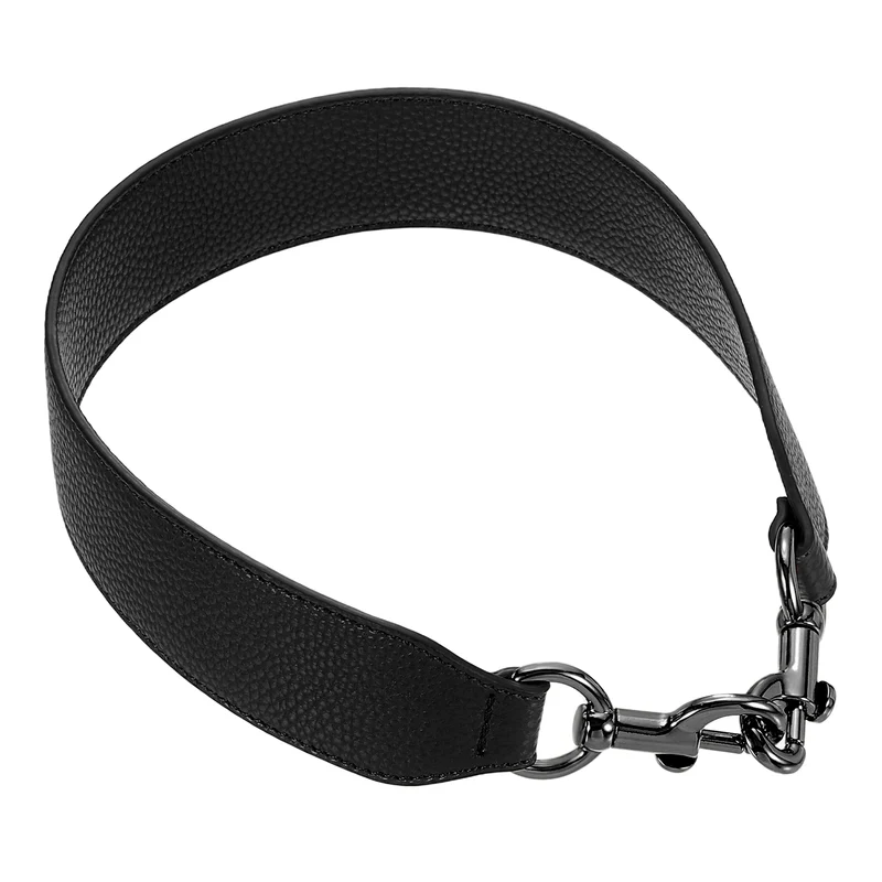 22.83" PU Leather Short Bag Strap with Clasp Black Metallic Black Buckle