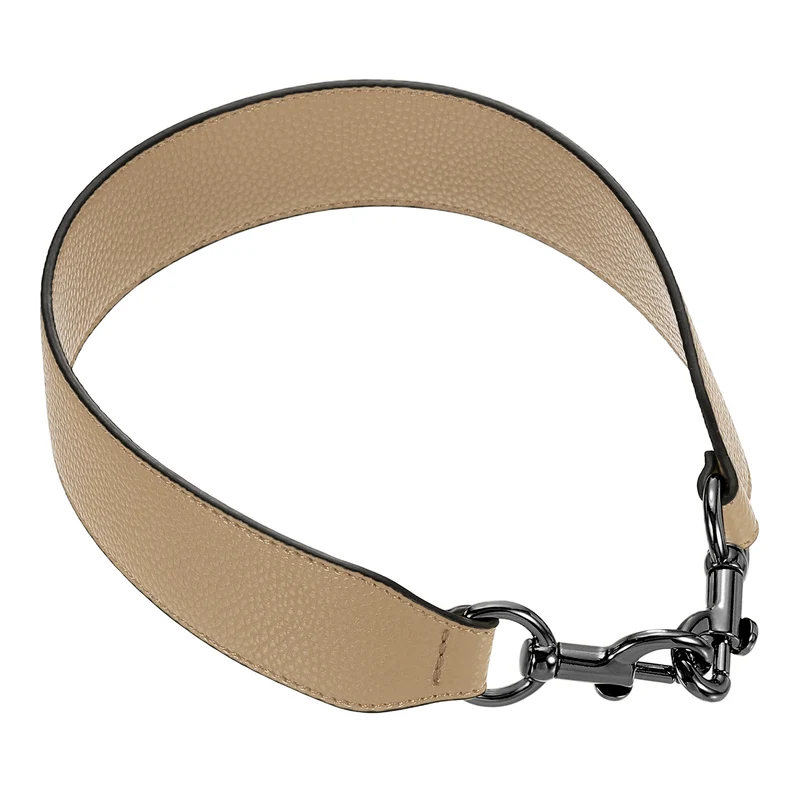 22.83" PU Leather Short Bag Strap with Clasp, Tawny, Metallic Black Buckle