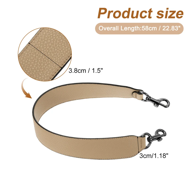 22.83" PU Leather Short Bag Strap with Clasp, Tawny, Metallic Black Buckle