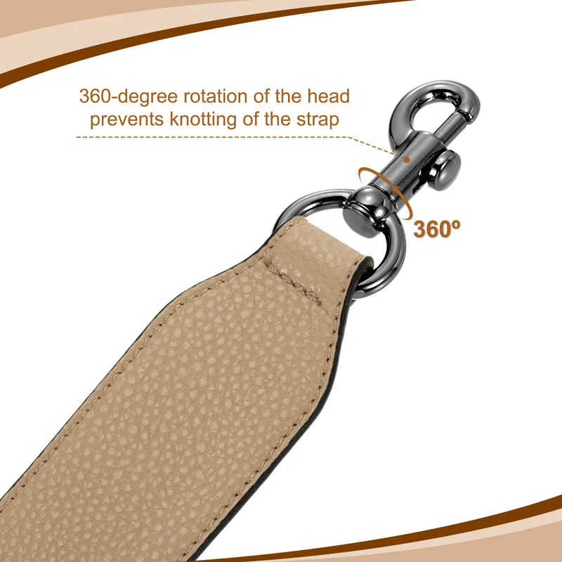 22.83" PU Leather Short Bag Strap with Clasp, Tawny, Metallic Black Buckle