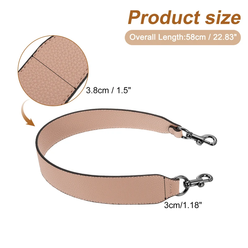 22.83" PU Leather Short Bag Strap with Clasp, Pink, Metallic Black Buckle