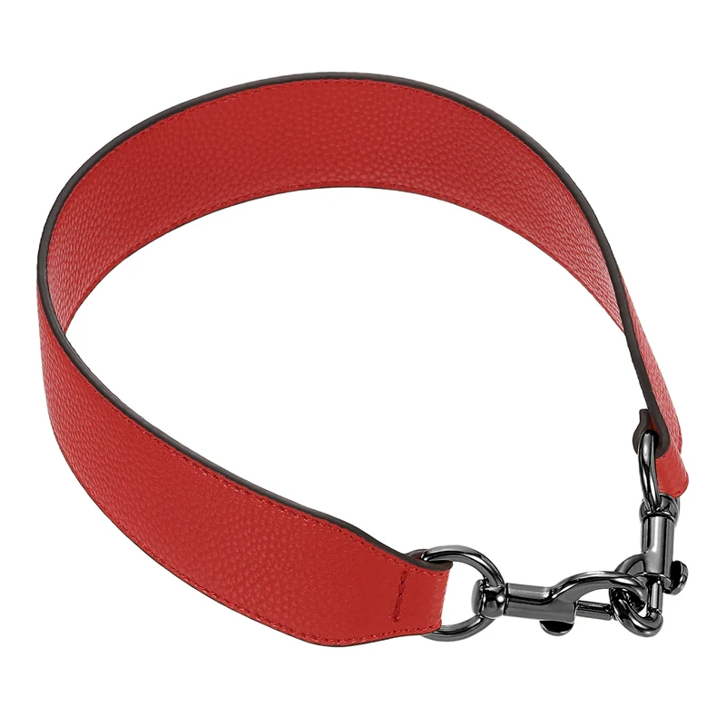 22.83" PU Leather Short Bag Strap with Clasp, Red, Metallic Black Buckle