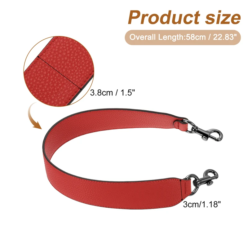 22.83" PU Leather Short Bag Strap with Clasp, Red, Metallic Black Buckle