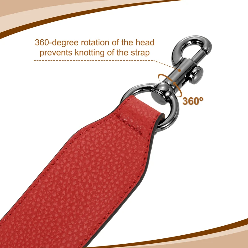 22.83" PU Leather Short Bag Strap with Clasp, Red, Metallic Black Buckle