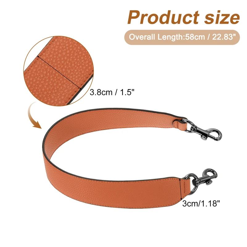 22.83" PU Leather Short Bag Strap with Clasp, Orange, Metallic Black Buckle