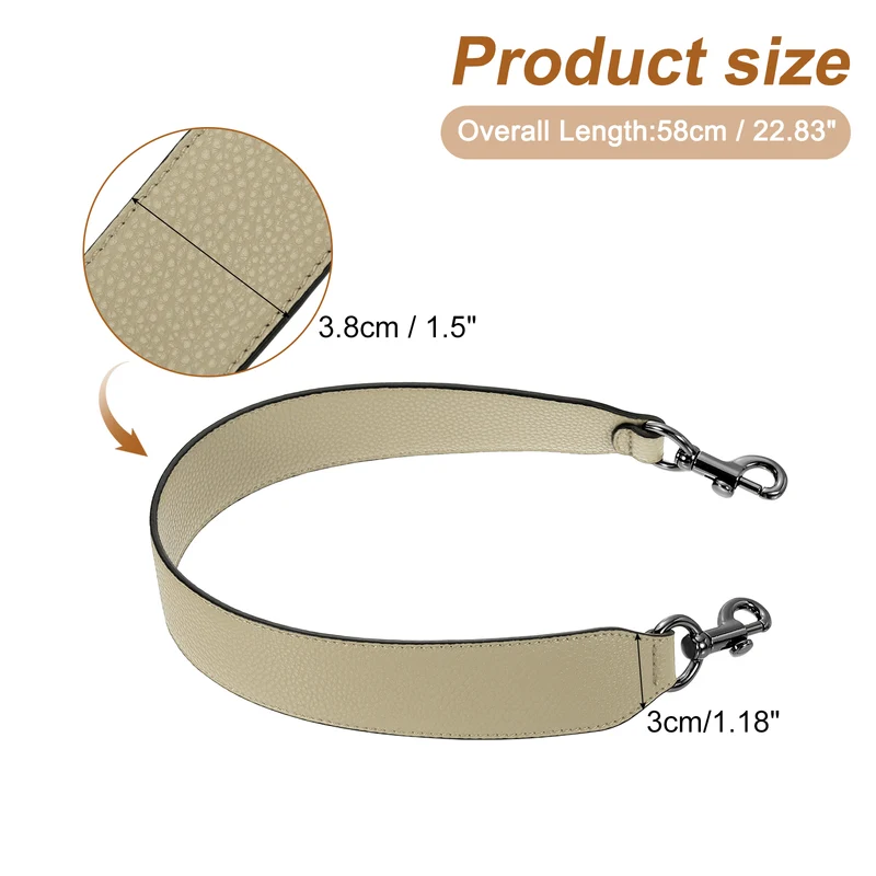 22.83" PU Leather Short Bag Strap with Clasp, Khaki, Metallic Black Buckle