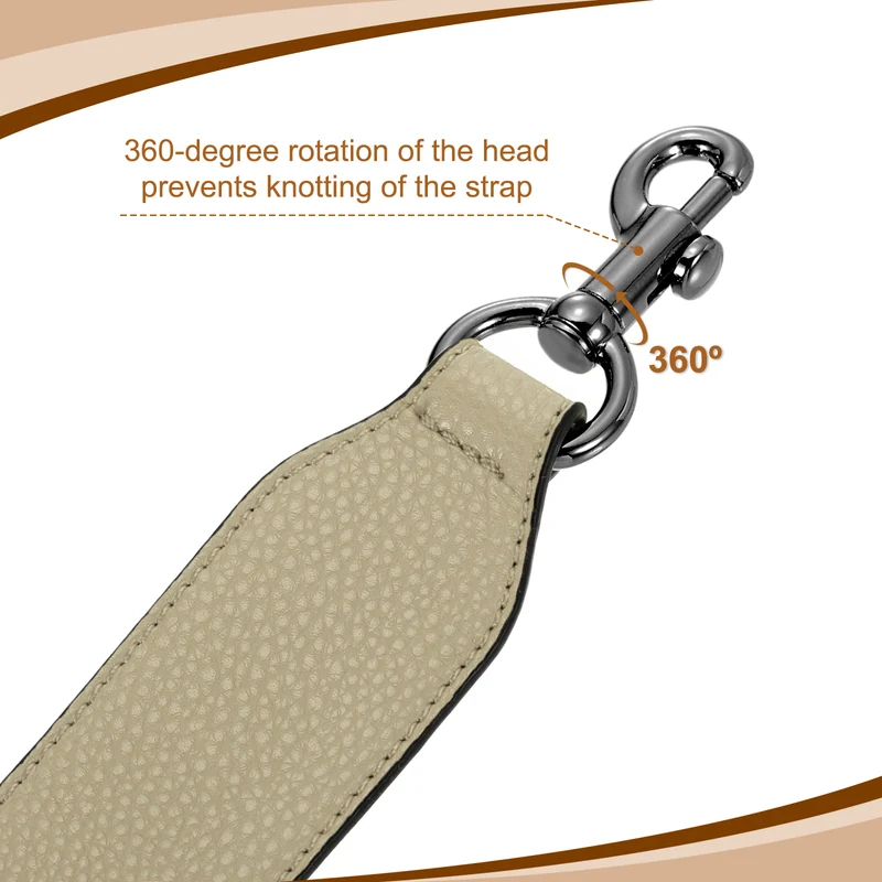 22.83" PU Leather Short Bag Strap with Clasp, Khaki, Metallic Black Buckle