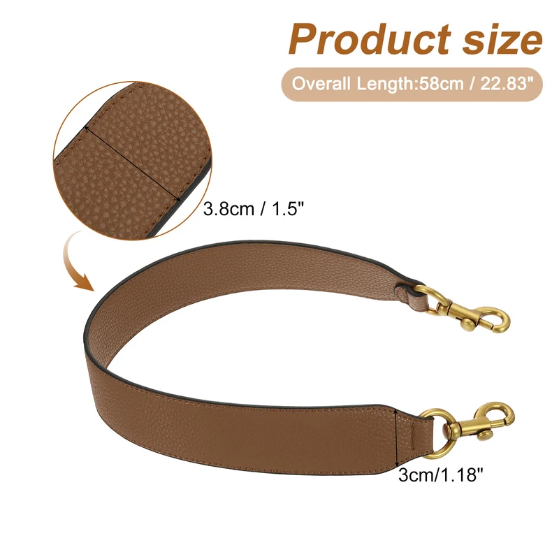 22.83" PU Leather Short Bag Strap with Clasp Brown Deep Gold Buckle