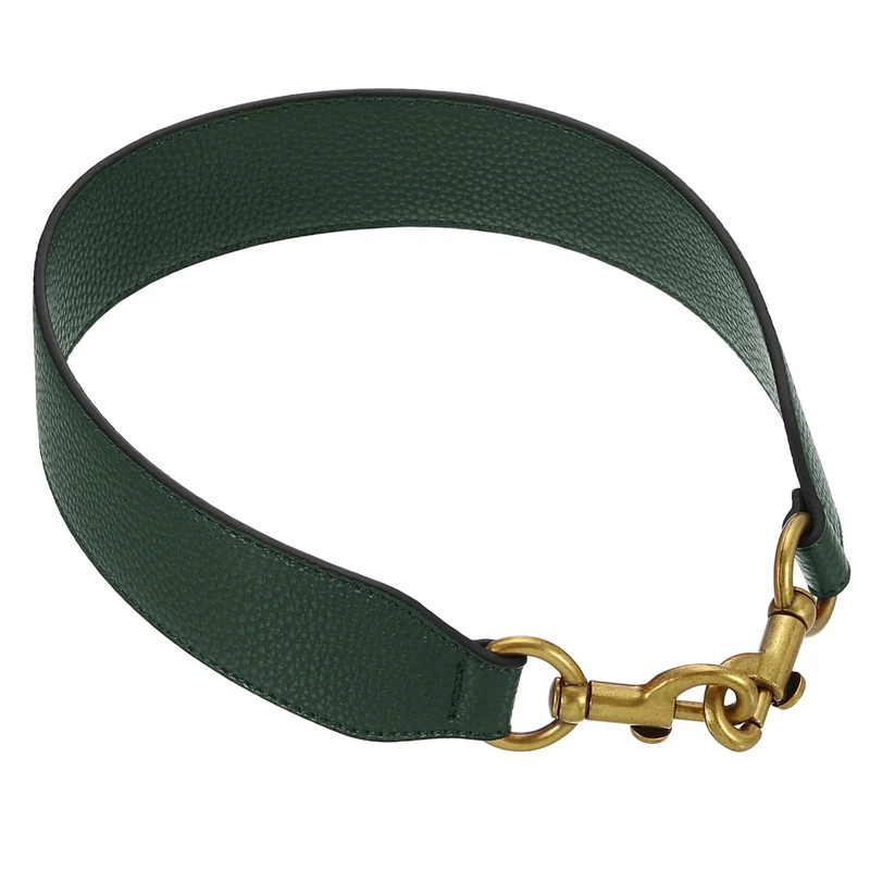 22.83" PU Leather Short Bag Strap with Clasp Dark Green Deep Gold Buckle