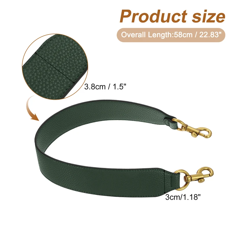22.83" PU Leather Short Bag Strap with Clasp Dark Green Deep Gold Buckle