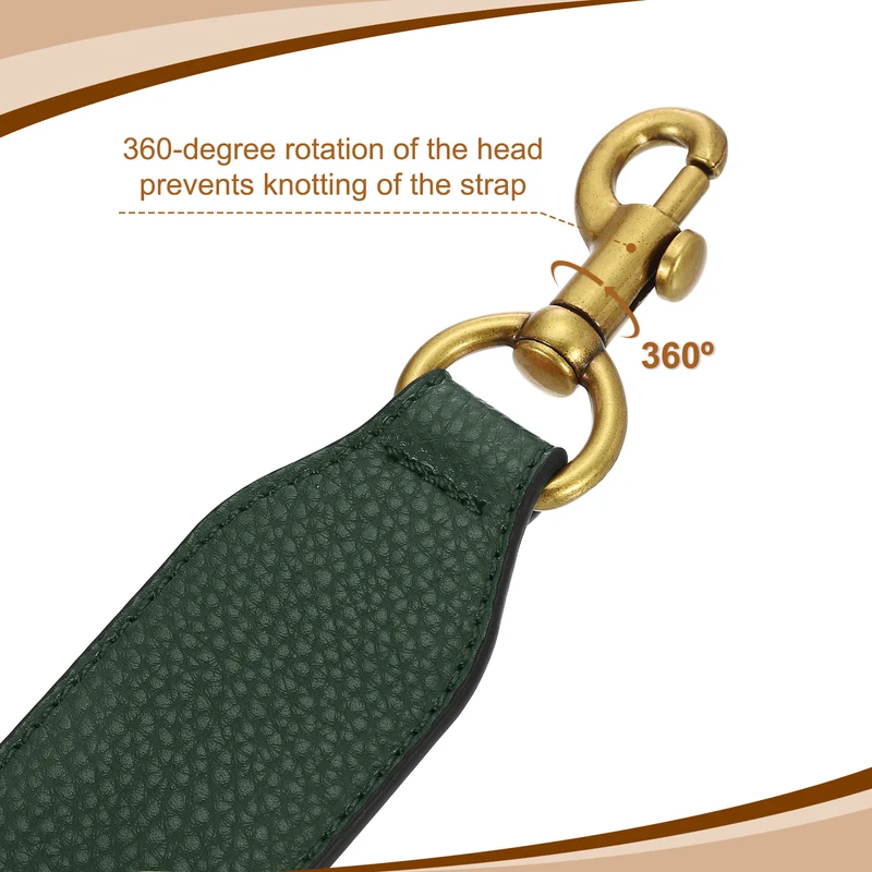 22.83" PU Leather Short Bag Strap with Clasp Dark Green Deep Gold Buckle