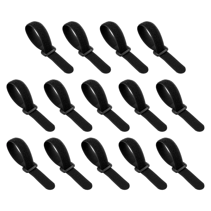 14pcs Reusable Cinch Strap 1.1"x8.3" Hook and Loop Cable Securing Strap Black