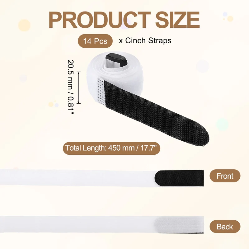 14pcs Reusable Cinch Strap 1.1"x17.7" Hook and Loop Cable Securing Strap White