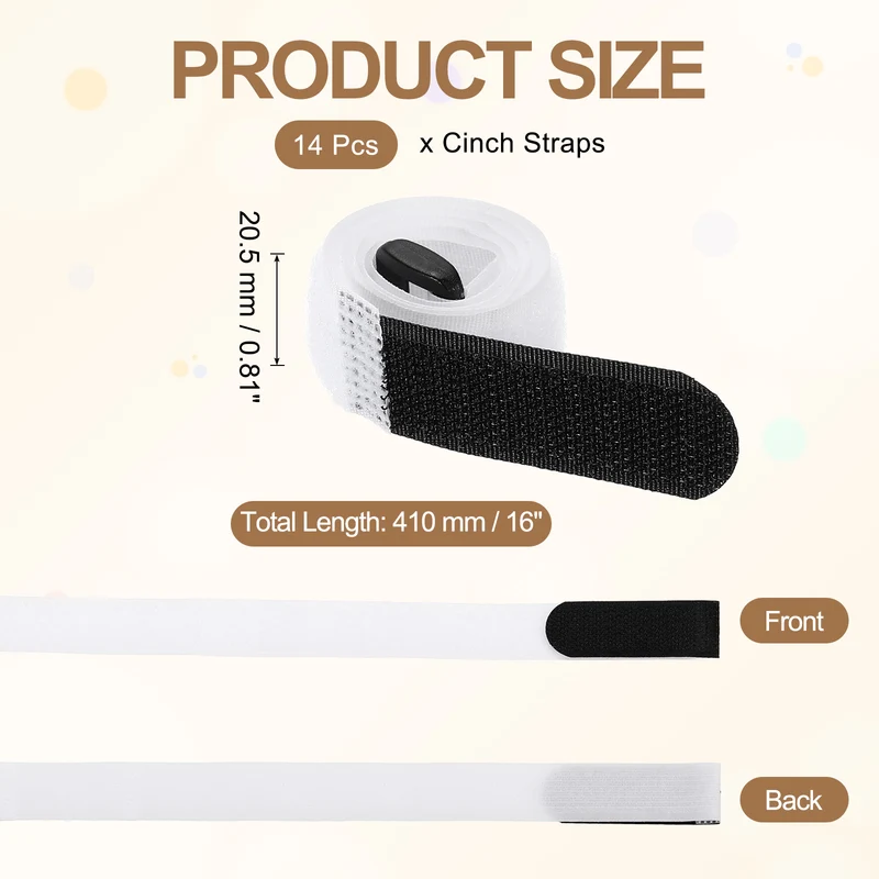 14pcs Reusable Cinch Strap 1.1"x16" Hook and Loop Cable Securing Strap White