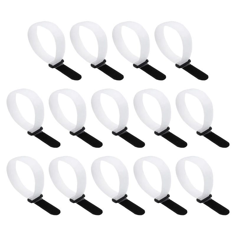 14pcs Reusable Cinch Strap 1.1"x12" Hook and Loop Cable Securing Strap White