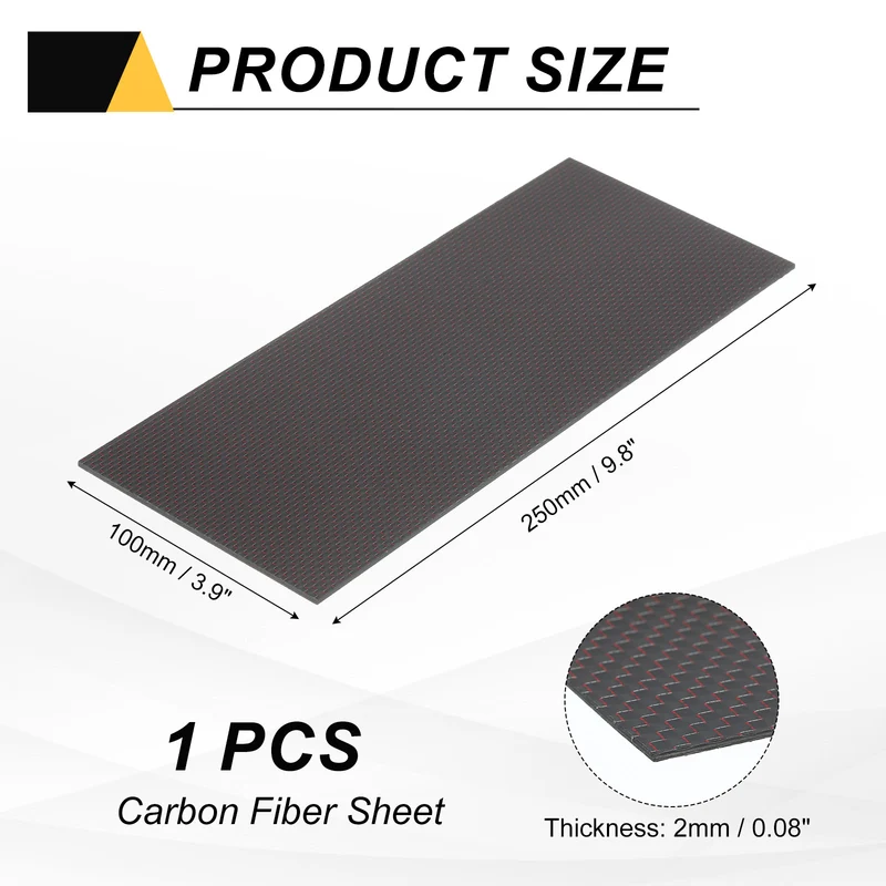 1 Pcs 3K Carbon Fiber Sheet 250x100x2mm Board with Red Metallic Threads