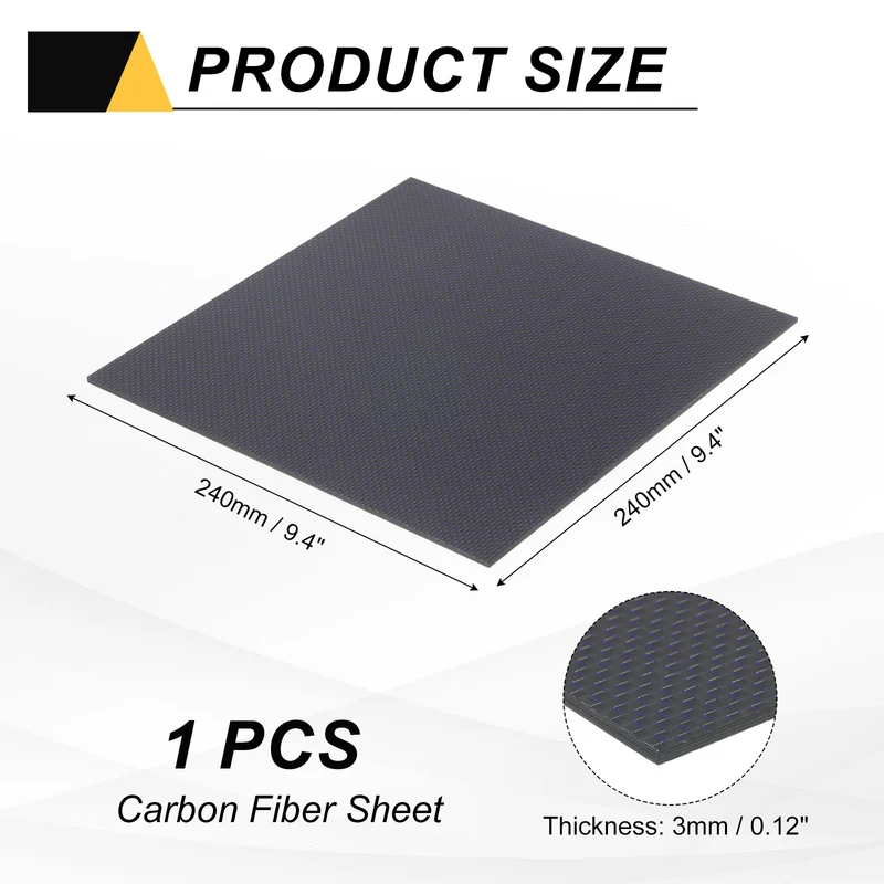 1 Pcs 3K Carbon Fiber Sheet 240x240x3mm Board with Blue Metallic Threads