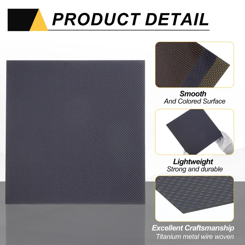 1 Pcs 3K Carbon Fiber Sheet 240x240x3mm Board with Blue Metallic Threads