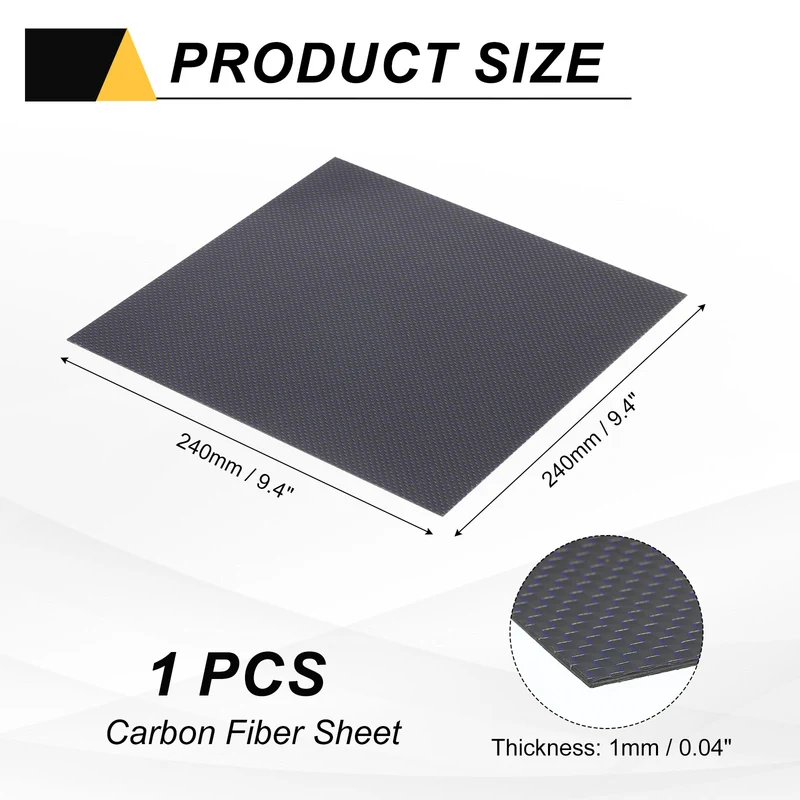 1 Pcs 3K Carbon Fiber Sheet 240x240x1mm Board with Blue Metallic Threads