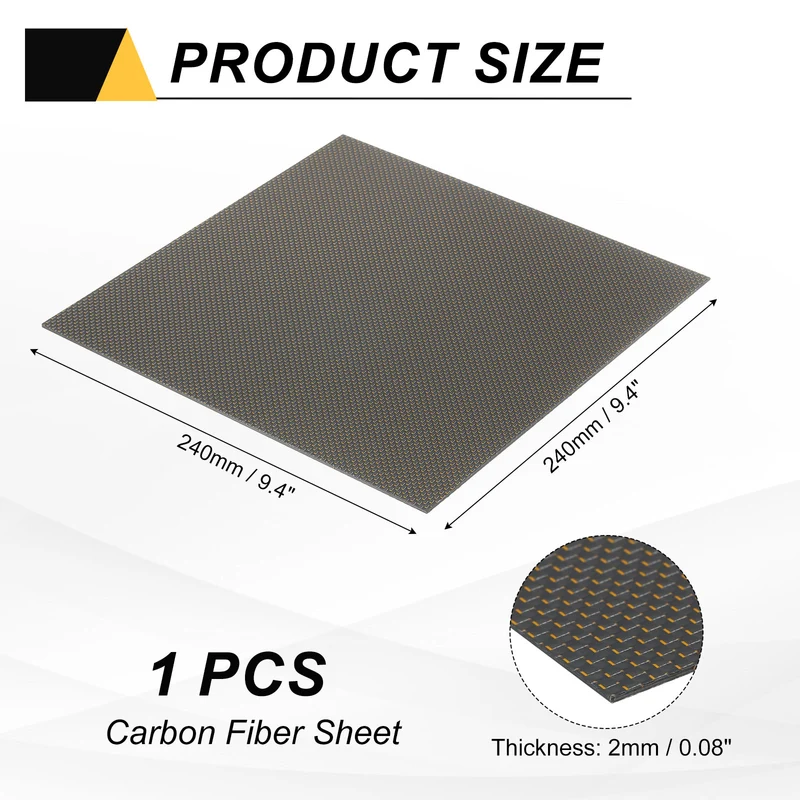 1 Pcs 3K Carbon Fiber Sheet 240x240x2mm Board with Gold Metallic Threads