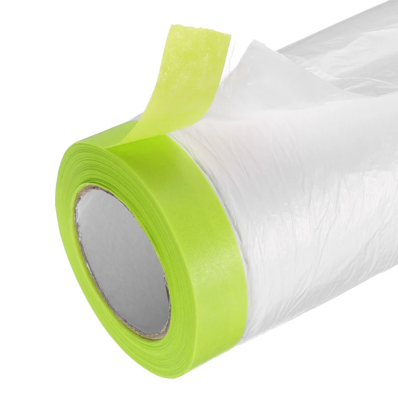 Pre-Taped Masking Film, 4.9ft x 66ft with 2 Extra Painter Tape Green 4Pcs