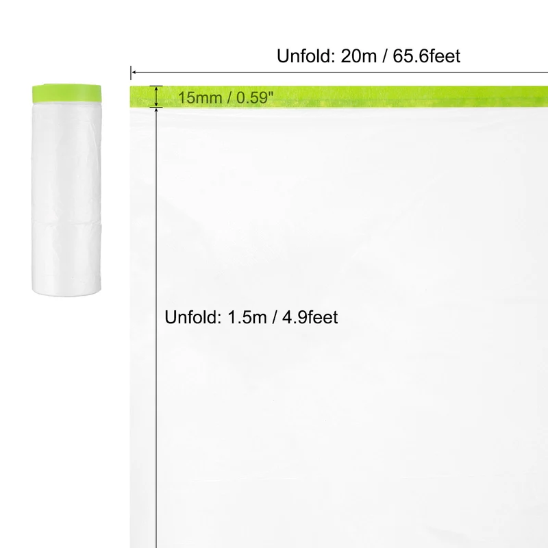 Pre-Taped Masking Film, 4.9ft x 66ft with 1 Extra Painter Tape Green 2Pcs