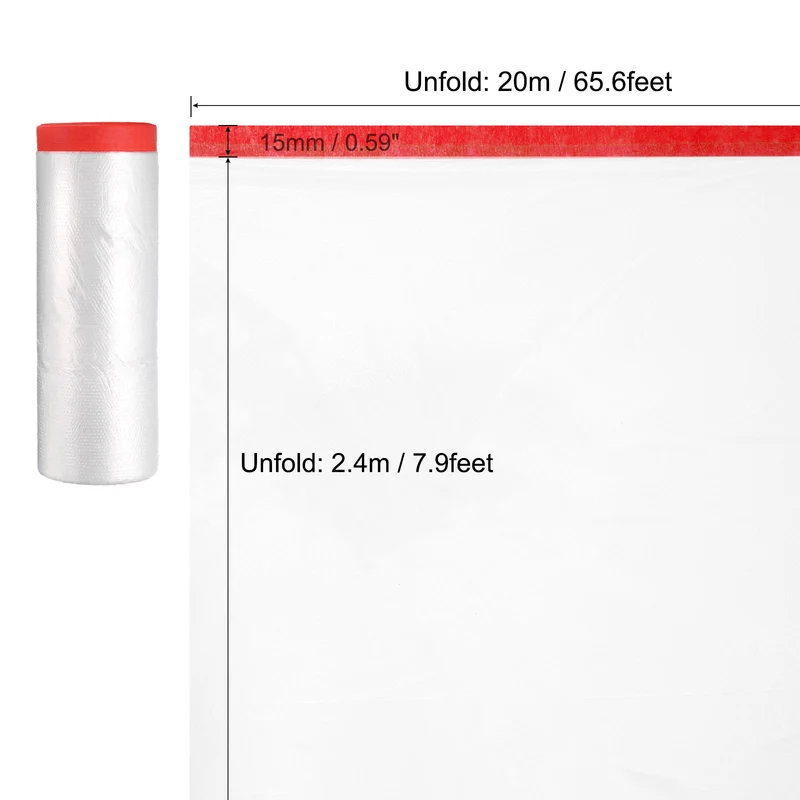 Pre-Taped Masking Film, 7.9ft x 66ft High-Tack Painters Tape Red 4Pcs