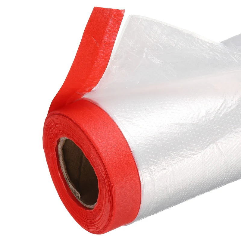 Pre-Taped Masking Film, 7.9ft x 66ft High-Tack Painters Tape Red 4Pcs