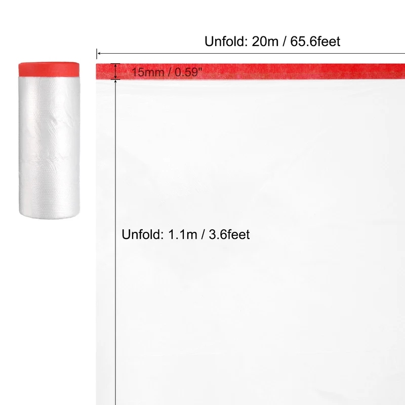 Pre-Taped Masking Film, 3.6ft x 66ft High-Tack Painters Tape Red 3Pcs