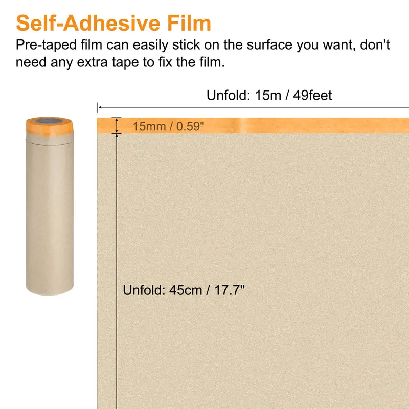 6Rolls Pre-Taped Masking Film, 17.7ft x 49ft with 3 Extra Painters Tape, Orange