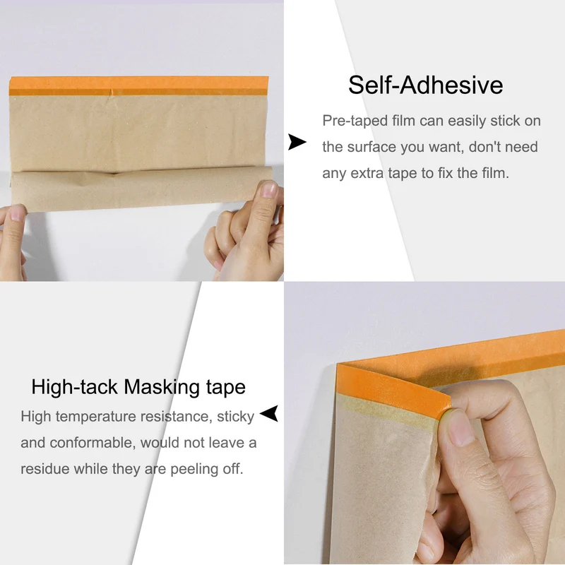6Rolls Pre-Taped Masking Film, 17.7ft x 49ft with 3 Extra Painters Tape, Orange