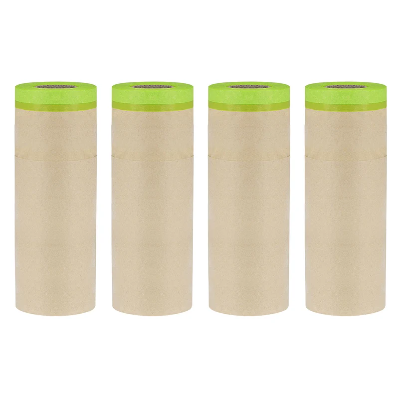 Pre-Taped Masking Paper 11.8" x 49ft Brown Paper High-Tack Tape 4pcs Green