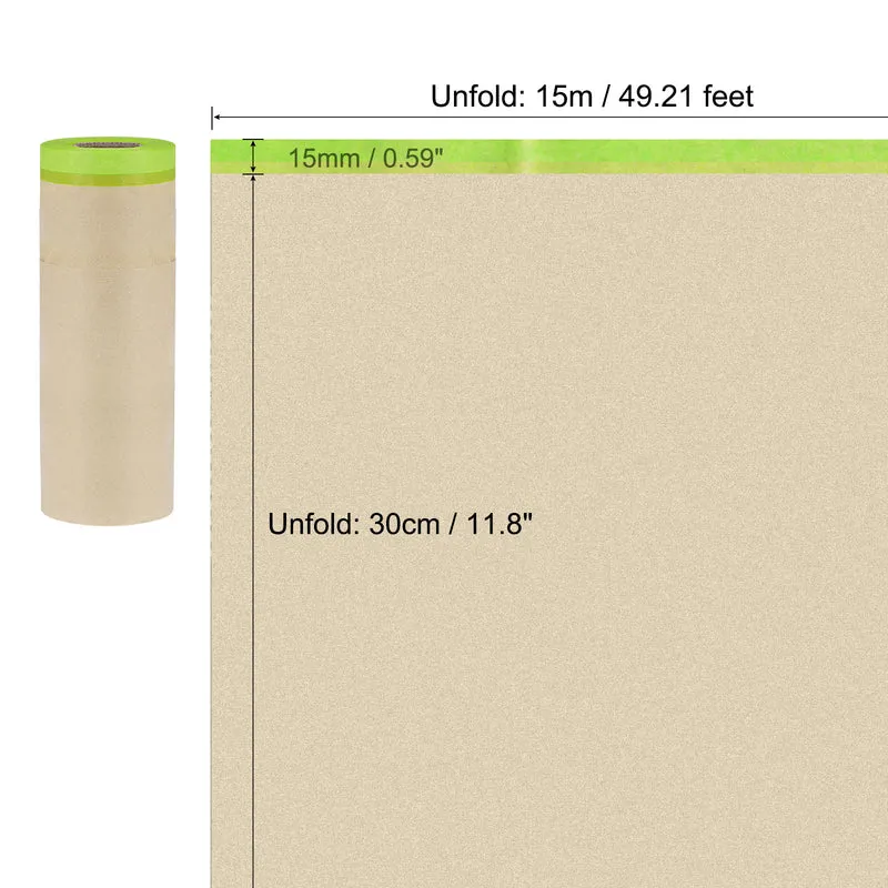 Pre-Taped Masking Paper 11.8" x 49ft Brown Paper High-Tack Tape 4pcs Green