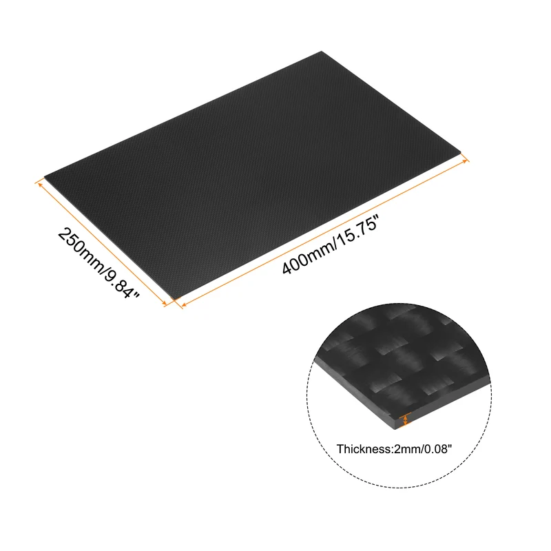 1 Pcs Carbon Fiber Sheet 400x250x2mm Glossy Surface Plain Weave Panel Sheet