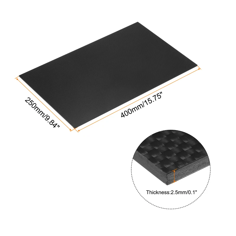 1 Pcs Carbon Fiber Sheet 400x250x2.5mm Glossy Surface Plain Weave Panel Sheet